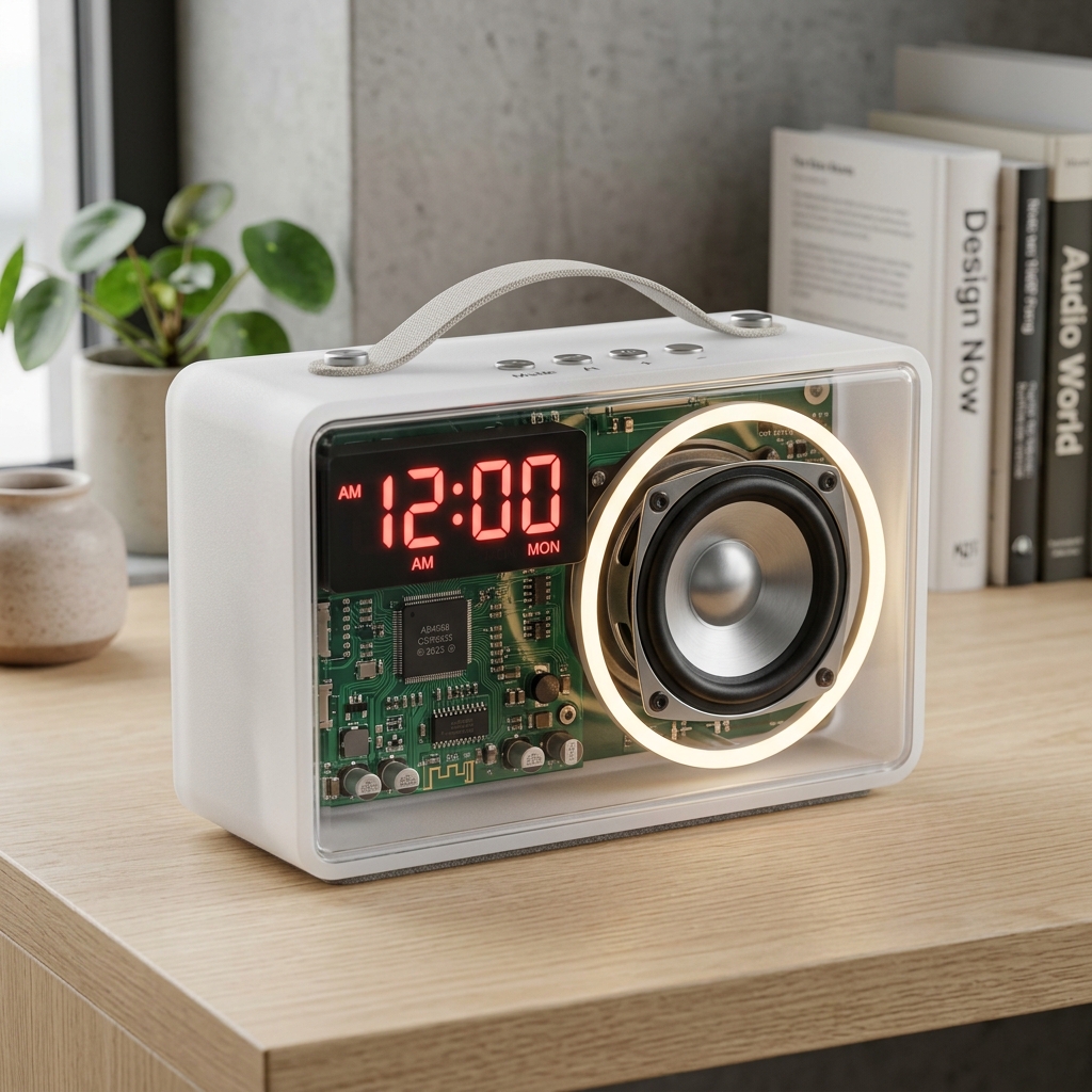 CyberPulse Transparent Desktop Clock & Speaker